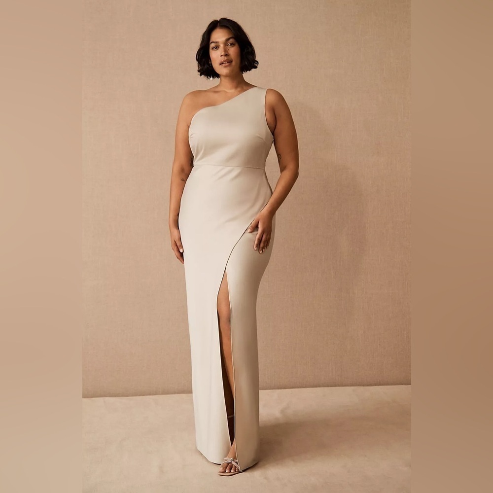 Anthropologie BHLDN Dylan One-Shoulder Satin Formal Maxi Dress 10 CHAMPAGNE NWOT